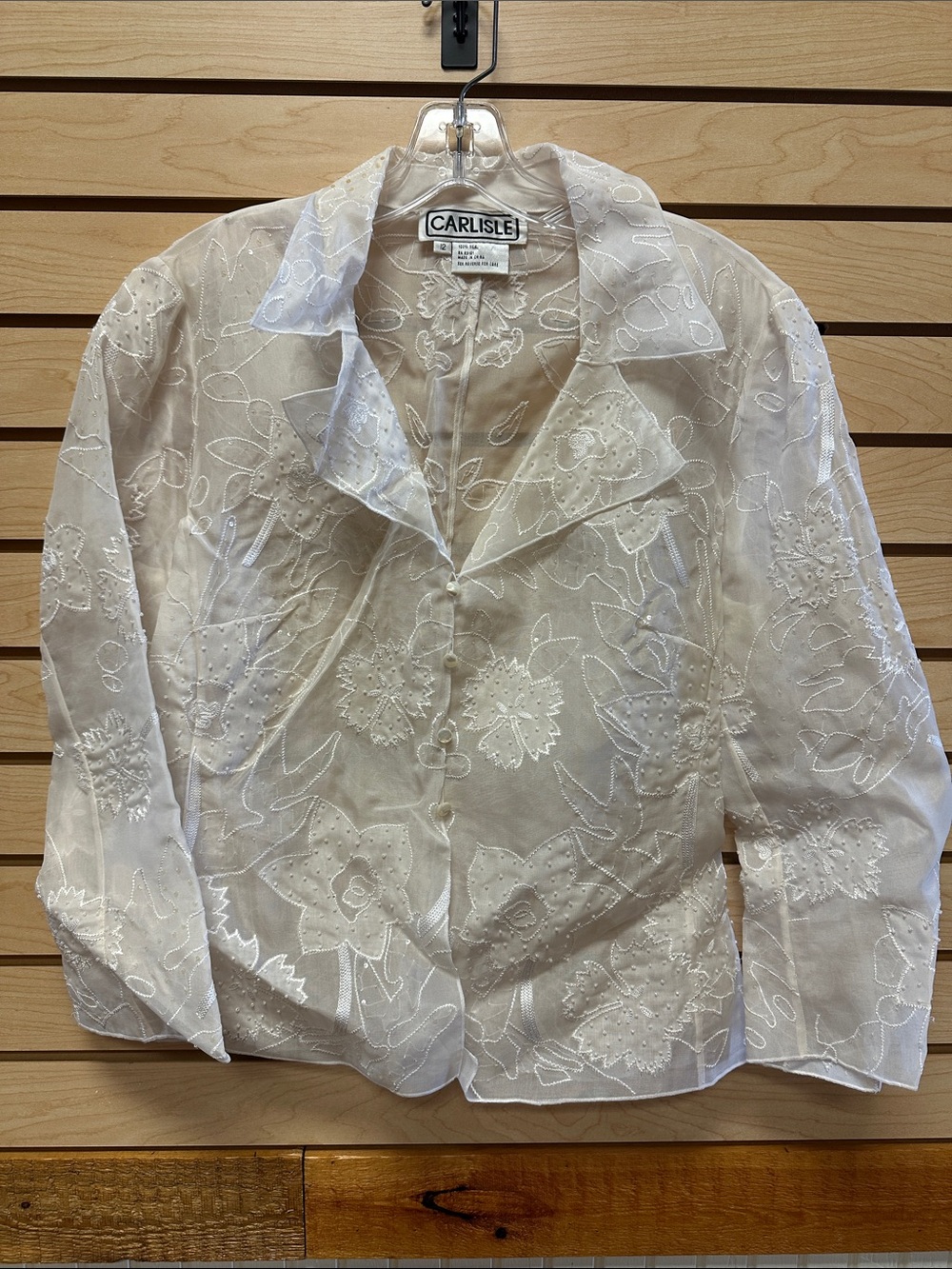 Carlisle White Sheer Embroidered Button-Up Blouse